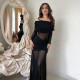 Mesh See Through Ruched Maxi Dress GYME-K25D87298