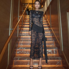 Long Sleeve See Through Split Maxi Dress GYME-K25D88760
