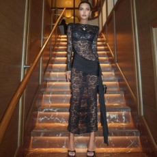 Long Sleeve See Through Split Maxi Dress GYME-K25D88760