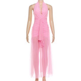Mesh Patchwork Sleeveless Backless Maxi Dress GYME-K25D87083