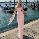 Scarf-collar Backless Ruched Maxi Dress GYME-K25D88888