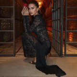 Long Sleeve See Through Split Maxi Dress GYME-K25D88760