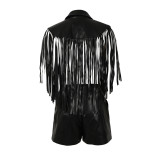 PU Leather Sleeveless Vest And Short 2 Piece Set AIL-341