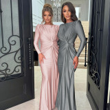 Long Sleeve Solid Color Slim Maxi Dress BLG-D4817237K