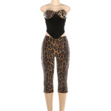Leopard Print Sequin Tops Seven-Tenths Pants Set GYME-K25S88975