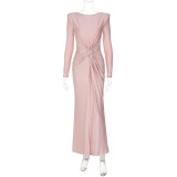 Long Sleeve Solid Color Slim Maxi Dress BLG-D4817237K
