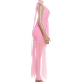 Mesh Patchwork Sleeveless Backless Maxi Dress GYME-K25D87083