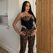 Leopard Print Sequin Tops Seven-Tenths Pants Set GYME-K25S88975