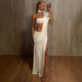 Solid Color Ruched Backless Maxi Dress GYME-K25D88753