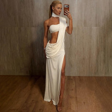 Solid Color Ruched Backless Maxi Dress GYME-K25D88753