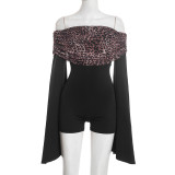 One Shoulder Leopard Print Romper MXBF-J25RP468