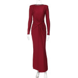 Long Sleeve Solid Color Slim Maxi Dress BLG-D4817237K