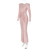 Long Sleeve Solid Color Slim Maxi Dress BLG-D4817237K