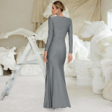 Long Sleeve Solid Color Slim Maxi Dress BLG-D4817237K
