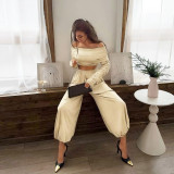 Off Shoulder Long Sleeve Two Piece Pants Set GYME-K25S89290