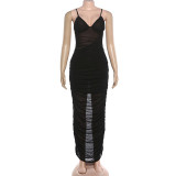 Mesh Patchwork V Neck Backless Maxi Dress GYME-K25D88988