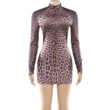 Leopard Print Long Sleeve Mini Dress GYME-K25D89757