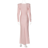 Long Sleeve Solid Color Slim Maxi Dress BLG-D4817237K