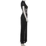 See Through Patchwork Split Maxi Dress GYME-K25D86944