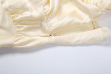 Solid Color V Neck Backless Ruched Maxi Dress GYME-K25D87466