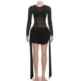 Mesh Patchwork Ruched Mini Dress GYME-K25D87965