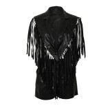 PU Leather Sleeveless Vest And Short 2 Piece Set AIL-341