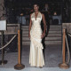 Solid Color V Neck Backless Ruched Maxi Dress GYME-K25D87466