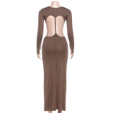 Hollow Out Backless Long Sleeve Maxi Dress GYME-K25D86524