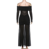 Mesh See Through Ruched Maxi Dress GYME-K25D87298