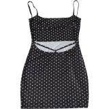 U Neck Backless Polka Dot Print Mini Dress GYME-K25D90457