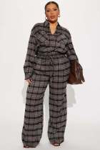 Plaid Printed Long Sleeve Jumpsuit OSM-4495