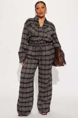 Plaid Printed Long Sleeve Jumpsuit OSM-4495