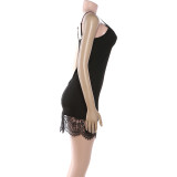 V Neck Backless Lace Patchwork Mini Dress GYME-K25D90174