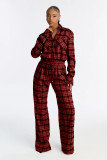 Plaid Printed Long Sleeve Jumpsuit OSM-4495
