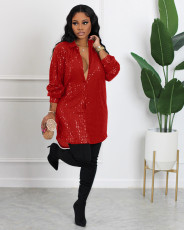 Fashion Sequin Loose Shirt Dress OMY-11066
