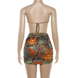 Print Halterneck Backless Tie Up Mini Dress GYME-K25D88671