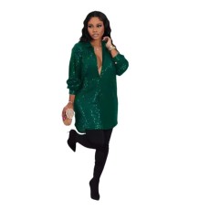 Fashion Sequin Loose Shirt Dress OMY-11066