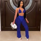 Print Halterneck Bikinis+See Through Pants Suit HNIF-HN023