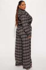 Plaid Printed Long Sleeve Jumpsuit OSM-4495