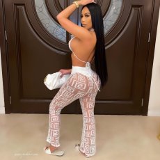 Print Halterneck Bikinis+See Through Pants Suit HNIF-HN023