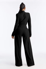 Solid Color Tie Up Bow Wide Leg Jumpsuit OSM-4496