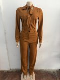 Solid Color Tie Up Bow Wide Leg Jumpsuit OSM-4496