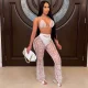 Print Halterneck Bikinis+See Through Pants Suit HNIF-HN023