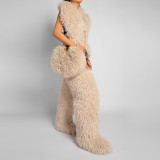 Faux Sheepskin Fleece Tote Bag Round Crossbody Bag HBRS-51216