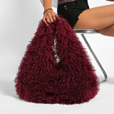 Plush High-Capacity Faux Sheepskin Triangle Shoulder Bag HBRS-5123