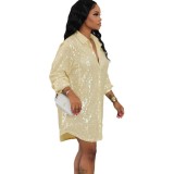 Fashion Sequin Loose Shirt Dress OMY-11066