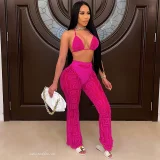 Print Halterneck Bikinis+See Through Pants Suit HNIF-HN023