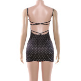 U Neck Backless Polka Dot Print Mini Dress GYME-K25D90457