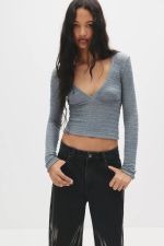V Neck Long Sleeve Crop Tops GWLS-202515