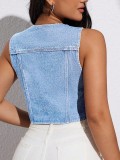 Deep V Neck Sleeveless Denim Vest GYXN-65677